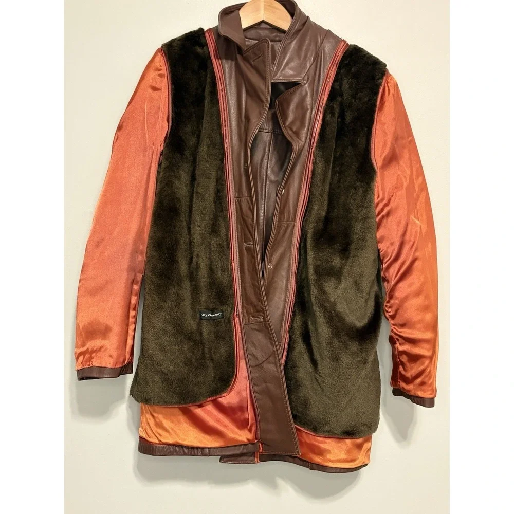 ClipperMist Vintage Brown Leather Overcoat Removable Lining Men's Size 36